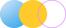 blue and yellow circles merging into circle with a checkmark