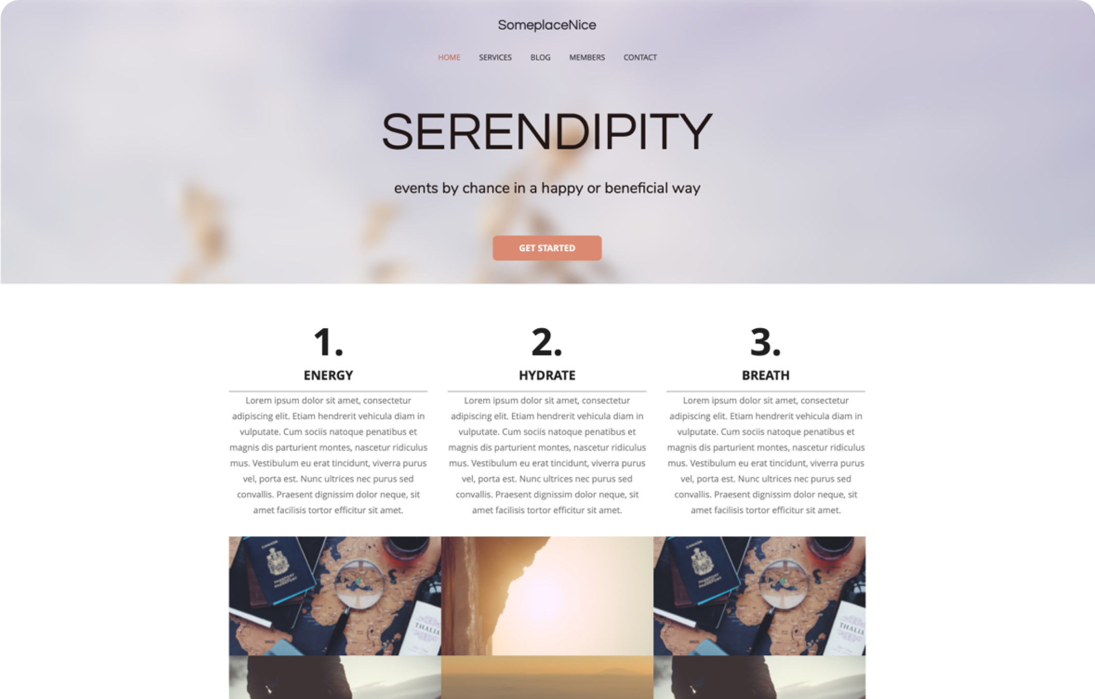 website template with a narrow header image with content columns to organize text